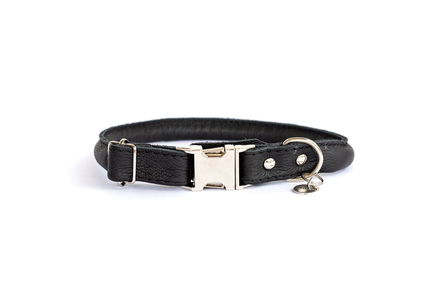 Dog Collar Rolled Style Black Leather Quick-Release Collar main product image for dogs and cats
