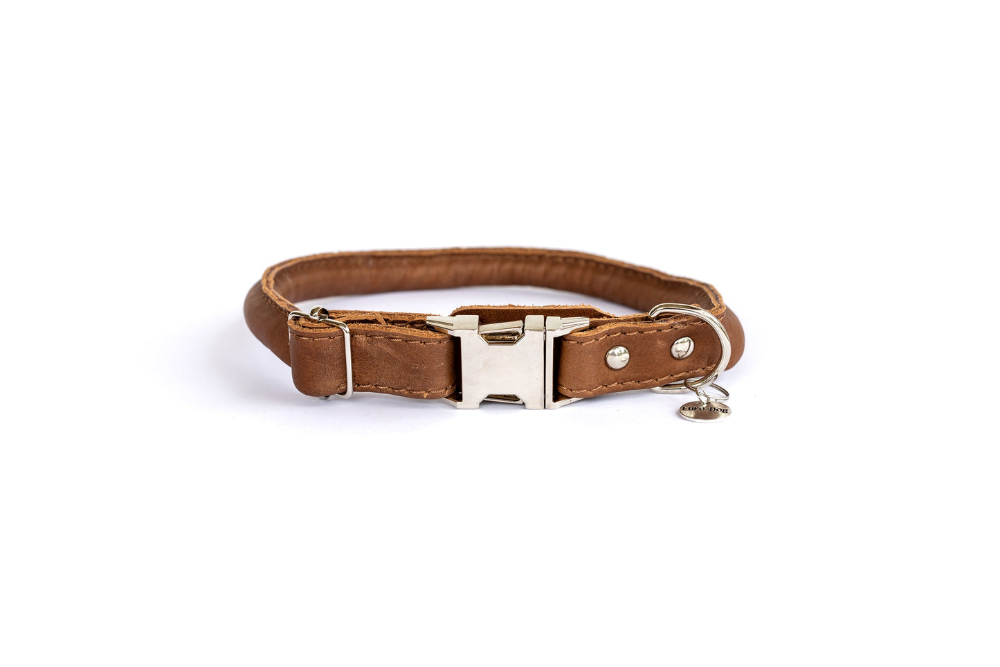Dog Collar Rolled Style Light Brown Leather Quick-Release - main product image for dog collar