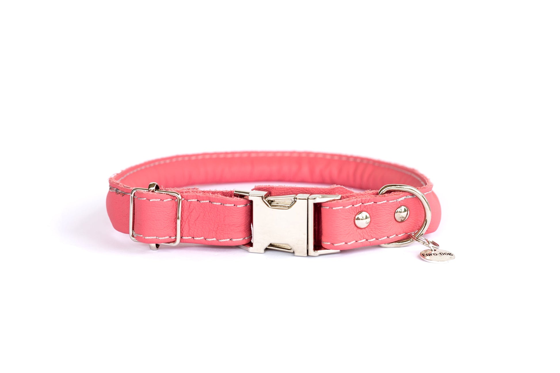 Dog Collar Rolled Style Pink Leather Quick-Release Collar main product image for dogs and cats