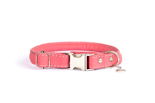 Dog Collar Rolled Style Pink Leather Quick-Release Collar main product image for dogs and cats