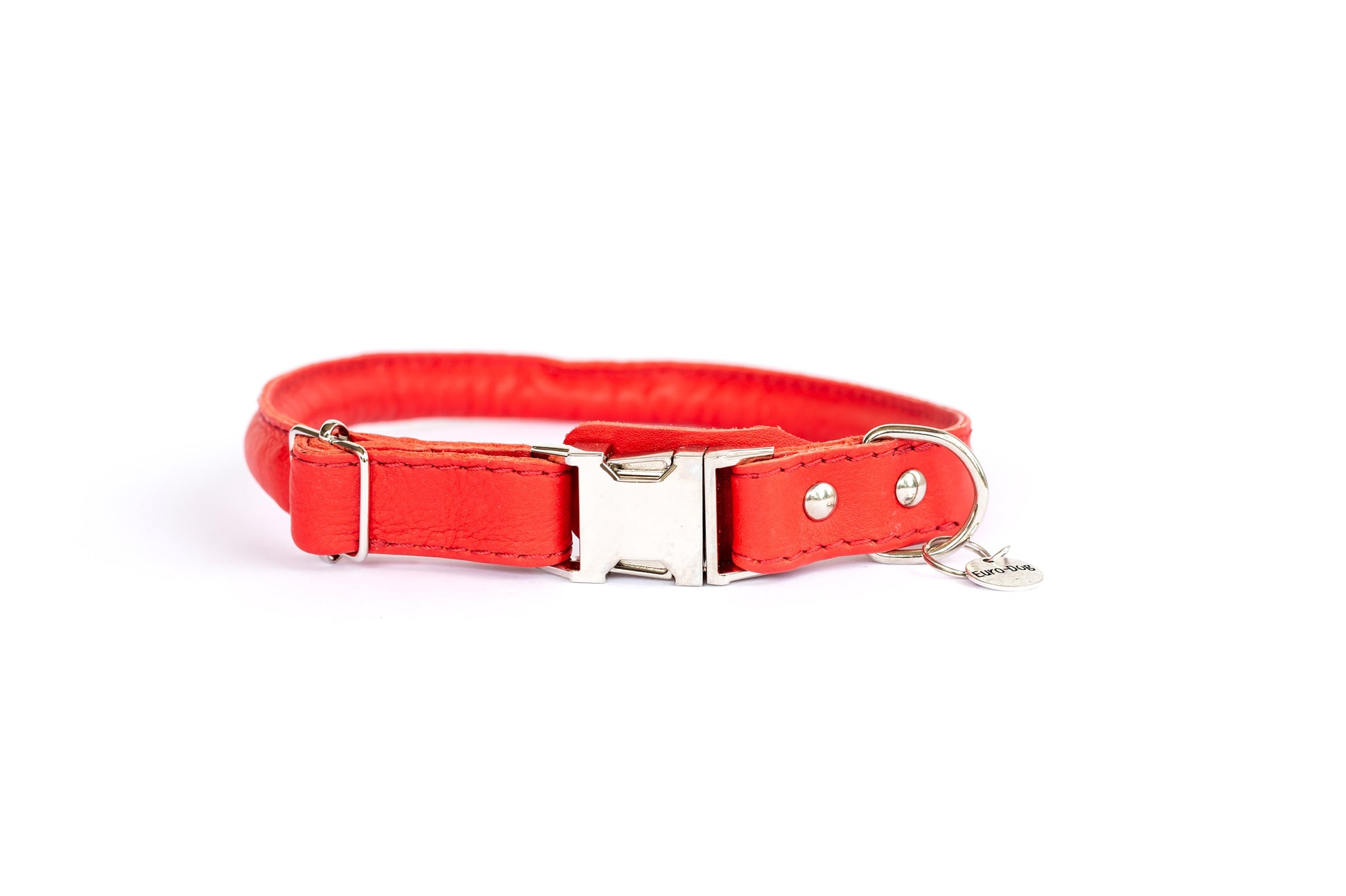 Dog Collar Rolled Style Red Leather Quick-Release Collar main product image for dogs and cats