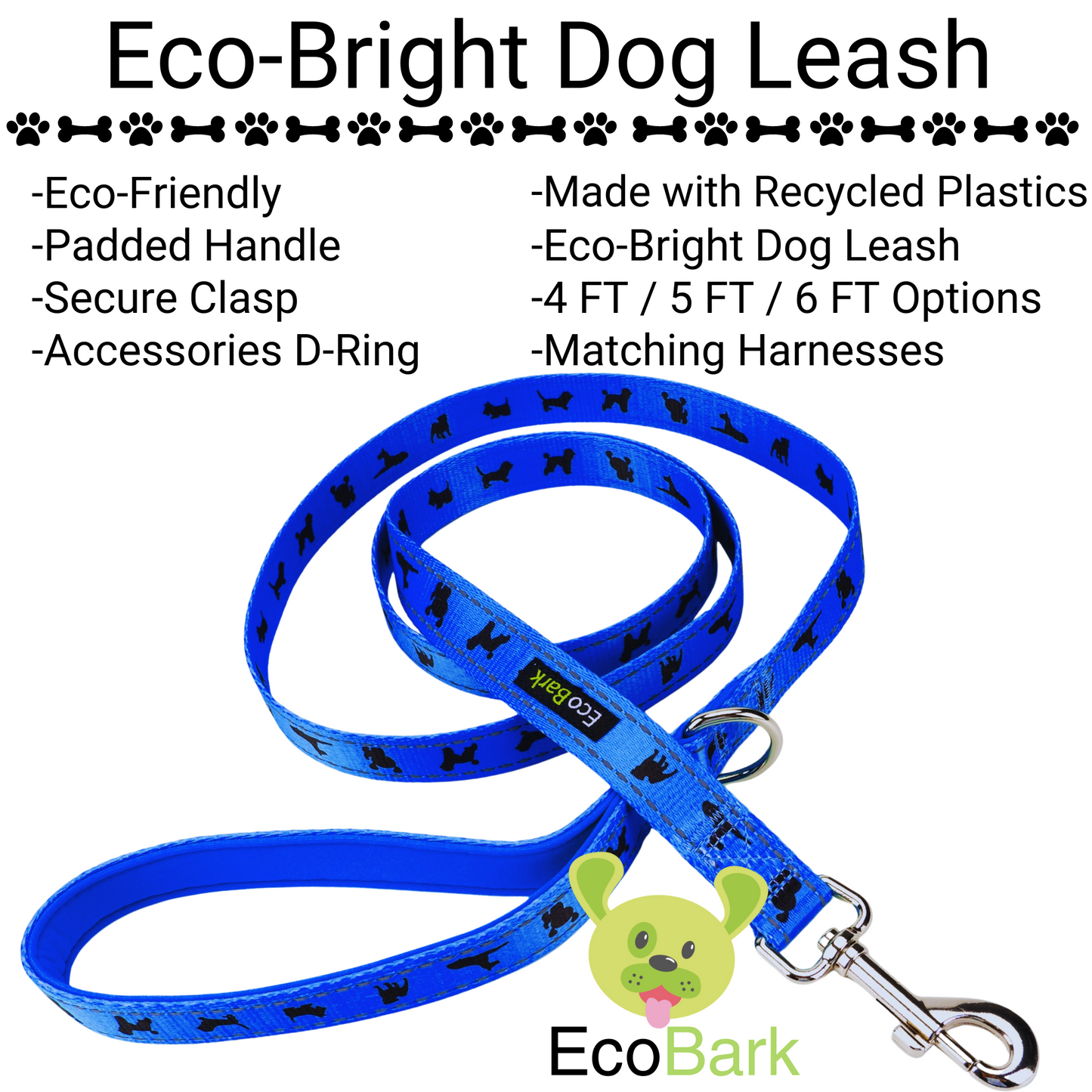 Dog Leash EcoBark Blue Leash- Padded Comfort Grip Leash 4ft - lifestyle product image for dog leash