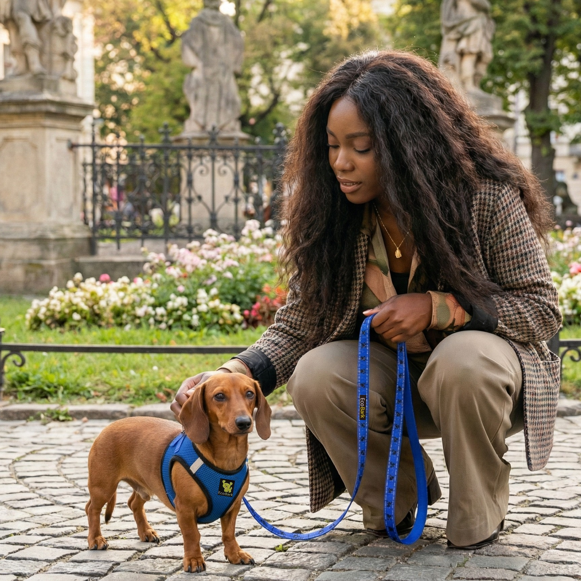 Dog Leash EcoBark Blue Leash- Padded Comfort Grip Leash 4ft - size and texture image for dog leash