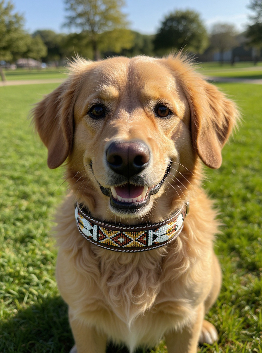 Epic Padded Leather Dog Collar with Beaded Design Dog Collar - main product image