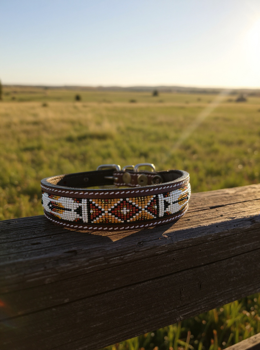 Epic Padded Leather Dog Collar with Beaded Design Dog Collar - detail view