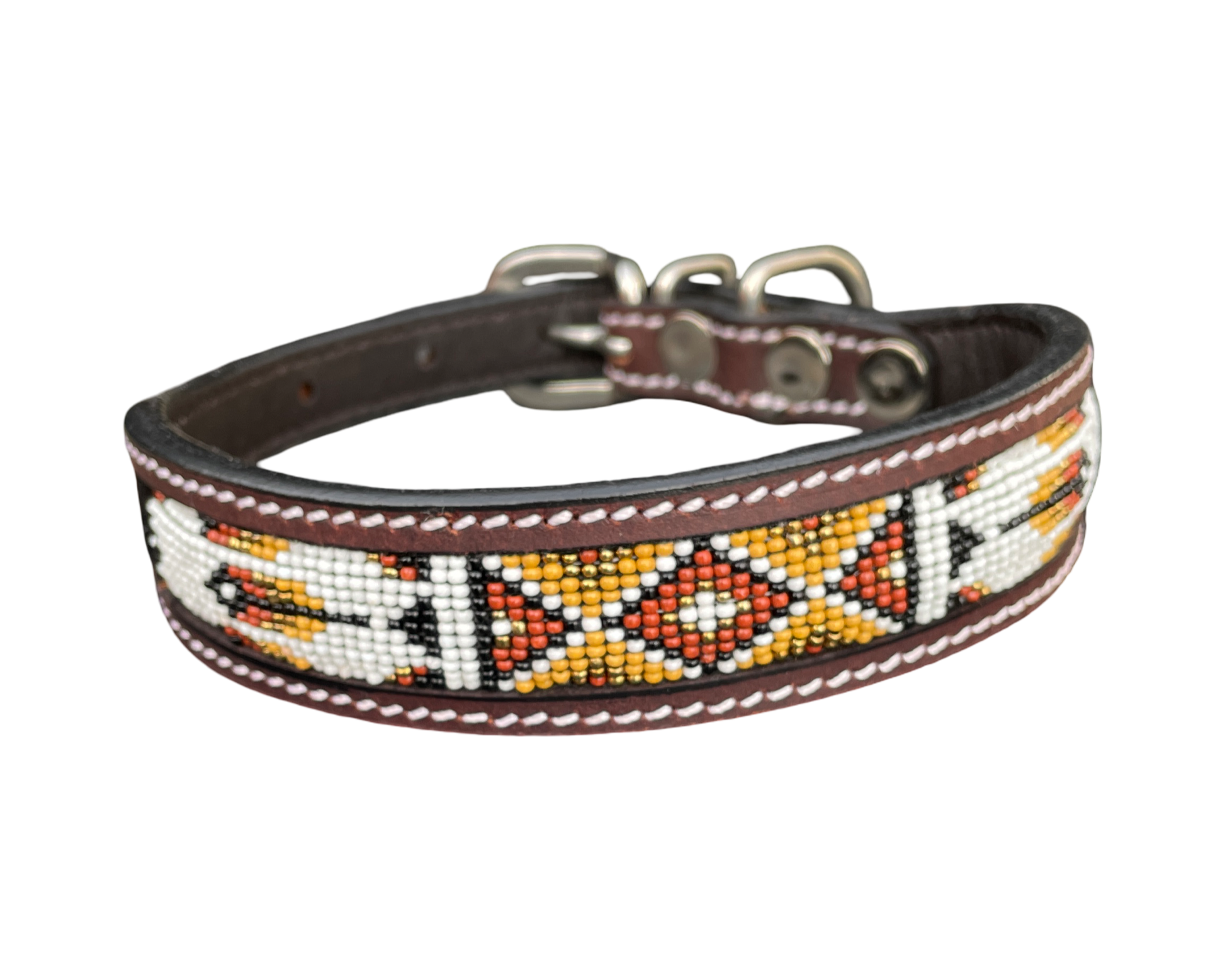 Epic Padded Leather Dog Collar with Beaded Design Dog Collar - lifestyle view