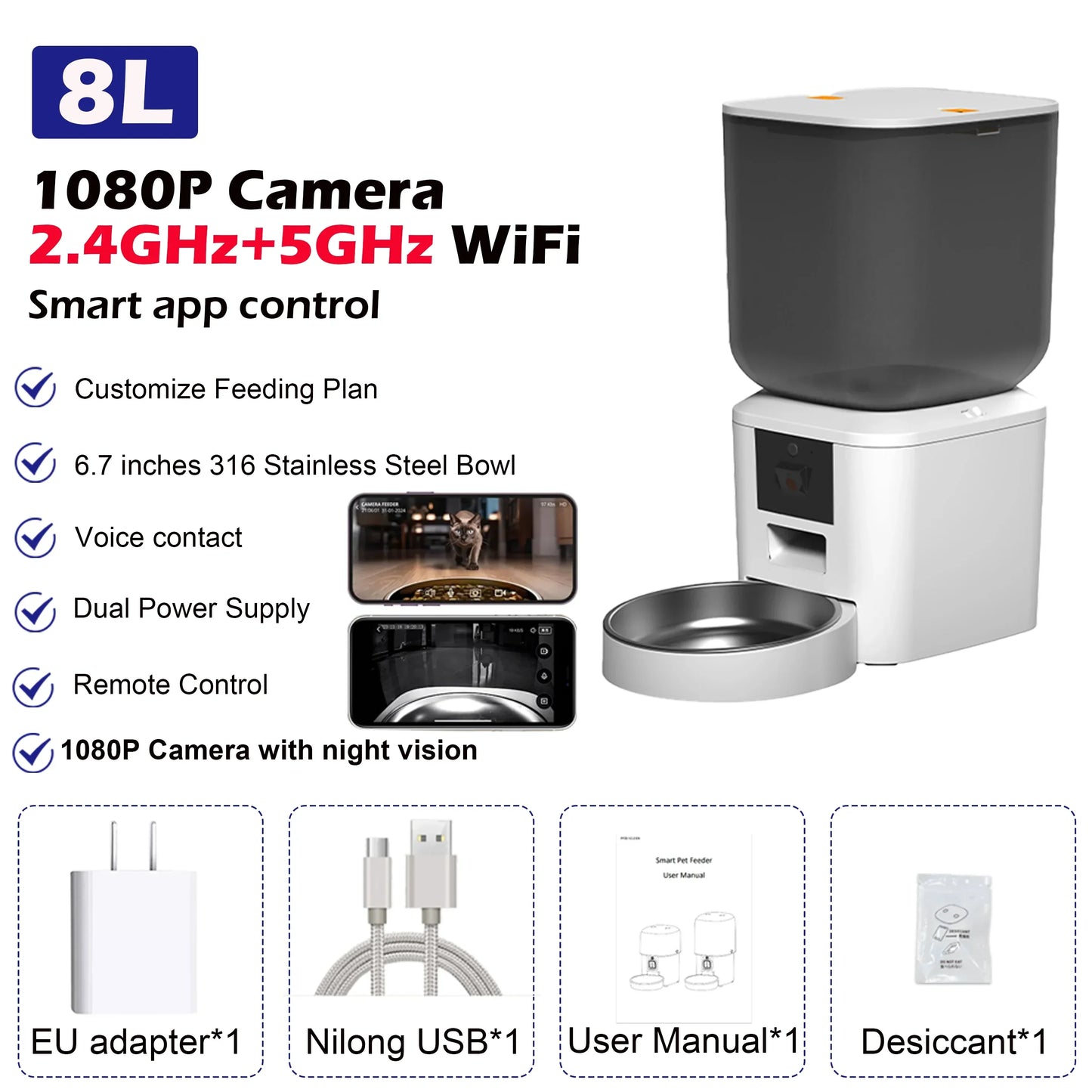 Cat Food Furpipi 8L Smart Automatic Feeders with 1080P HD main product image for dogs and cats