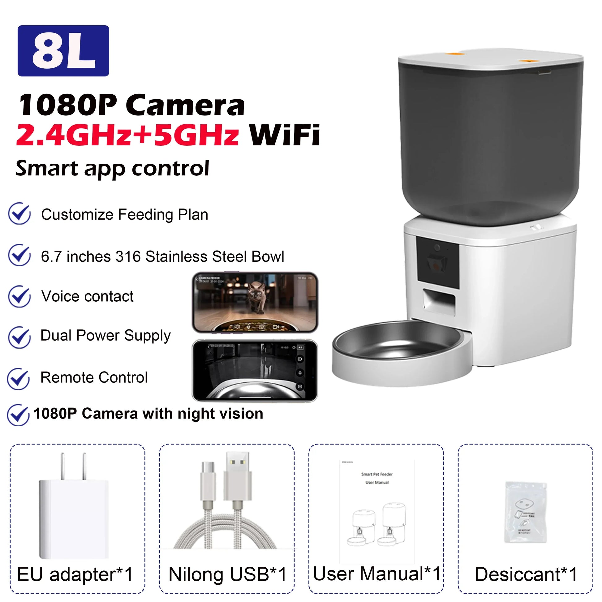 Cat Food Furpipi 8L Smart Automatic Feeders with 1080P HD main product image for dogs and cats