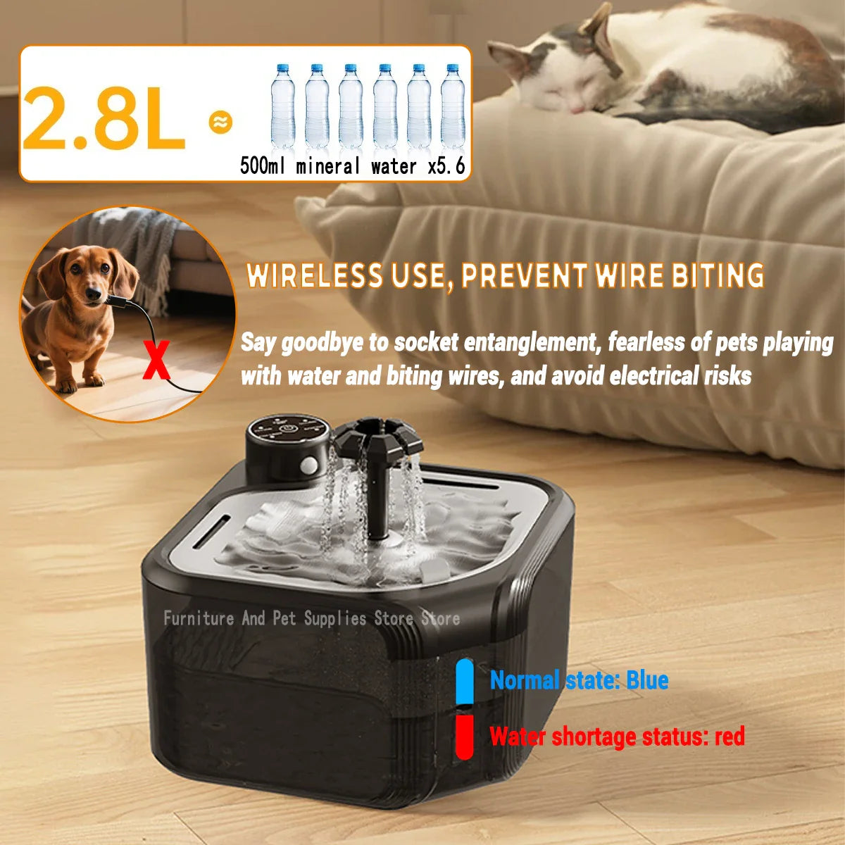 Cat Water Fountain Wireless Drinking Fountain 3600mAh 2800ML main product image for dogs and cats