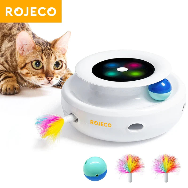 2 in 1 Smart Cat Toys Automatic Feather Fun Ball Toy Set For Cat Dog 5 Modes Electronic Interactive Pet Toy Accessories - gal