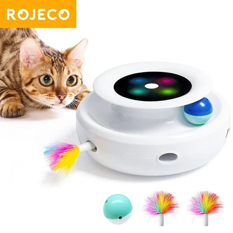2 in 1 Smart Cat Toys Automatic Feather Fun Ball Toy Set For Cat Dog 5 Modes Electronic Interactive Pet Toy Accessories - mai