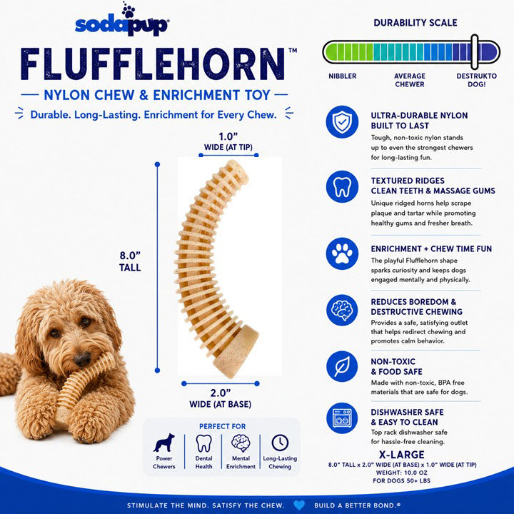 Flufflehorn Dental Antler Indestructible Nylon Dog Chew Toy - close up view for Dog Toys