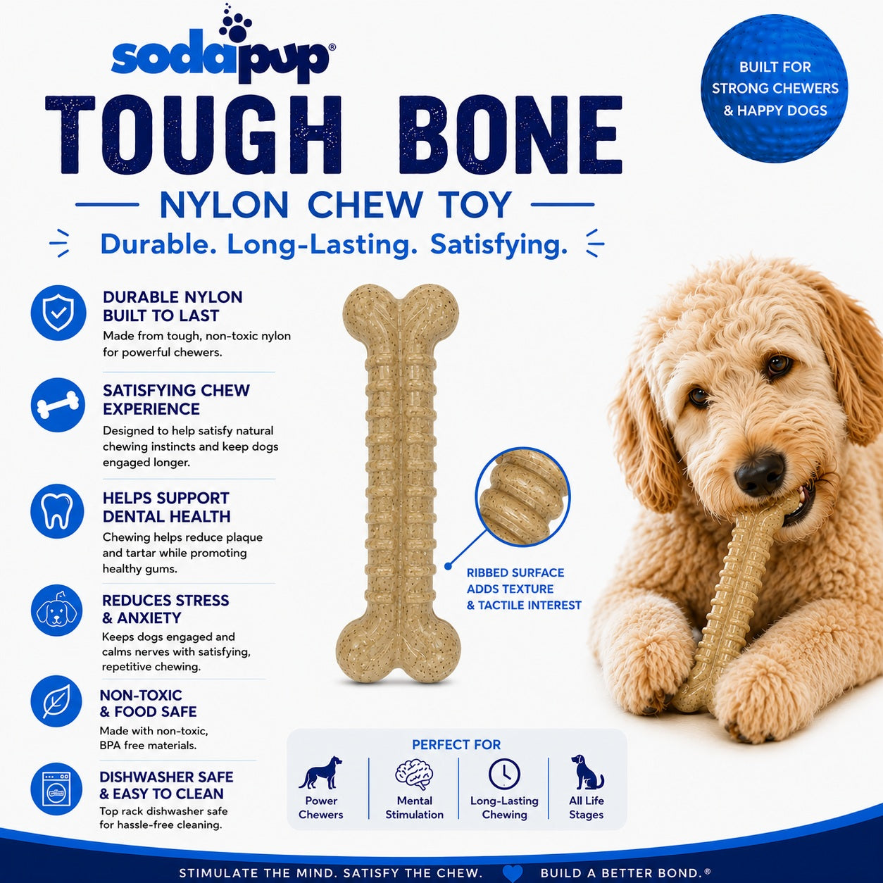 Tough Bone Nylon Chew Bone Ultra Durable Dog Toy For Chewers - lifestyle view