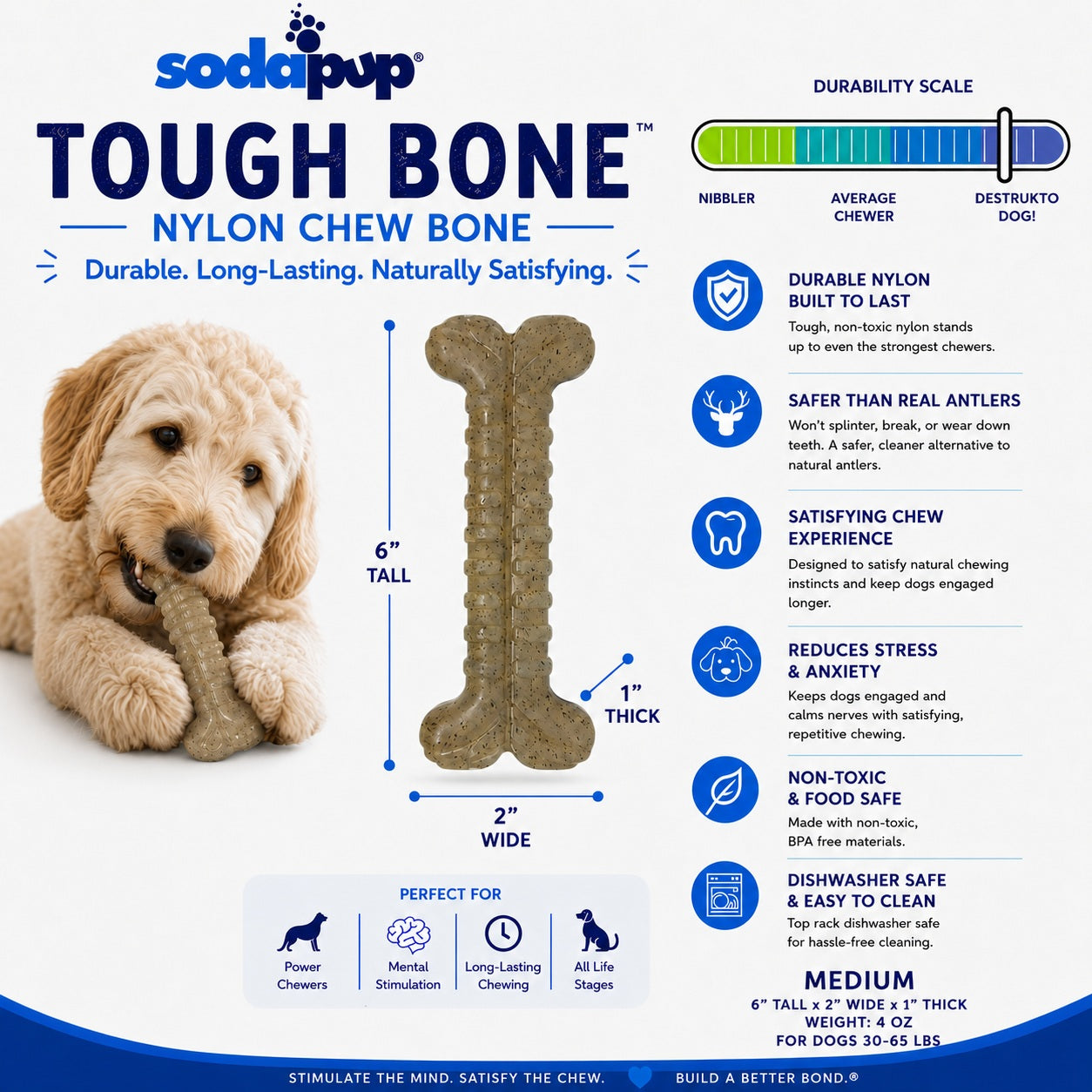 Tough Bone Nylon Chew Bone Ultra Durable Dog Toy For Chewers - close up view