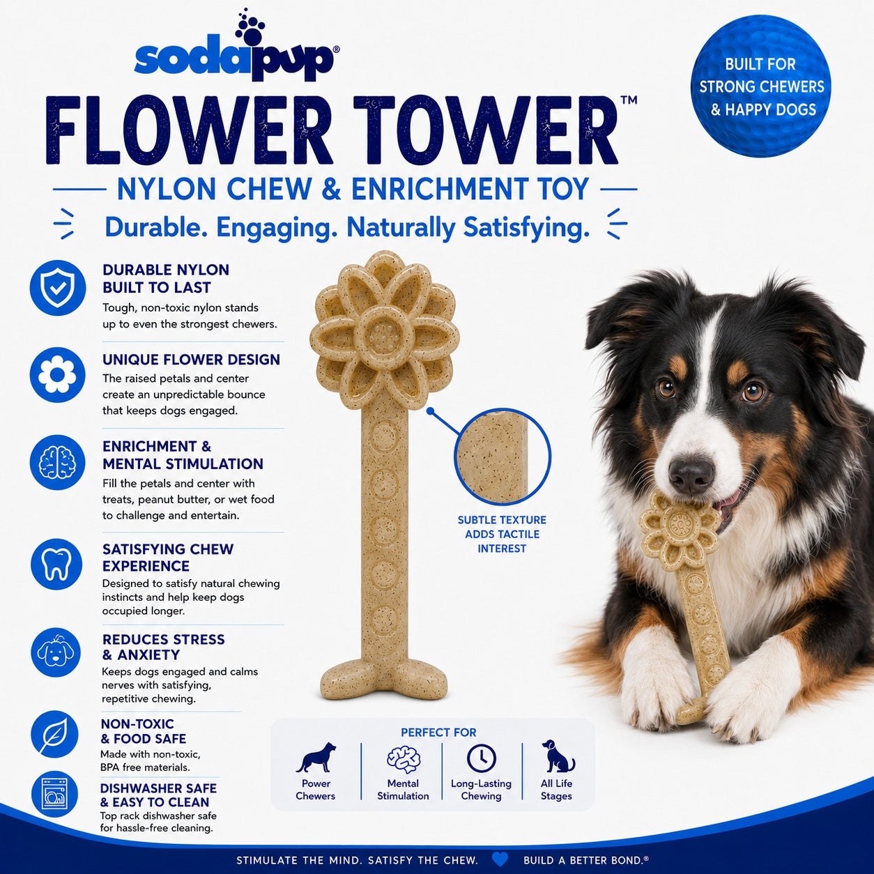 Flower Tower Nylon Chew Toy For Aggressive Chewers USA Made - close up view