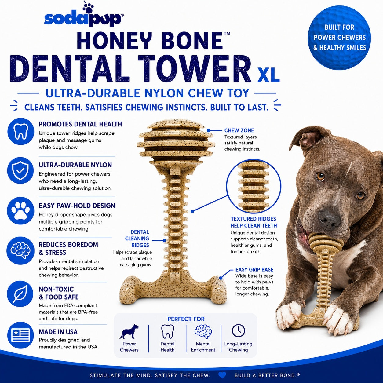 Honey Bone Dental Tower Indestructible Nylon Dog Chew Toy - lifestyle view for Dog Toys