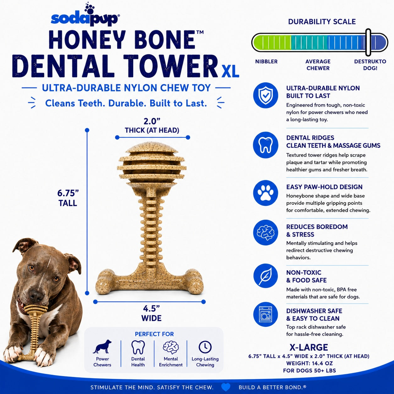 Honey Bone Dental Tower Indestructible Nylon Dog Chew Toy - close up view for Dog Toys