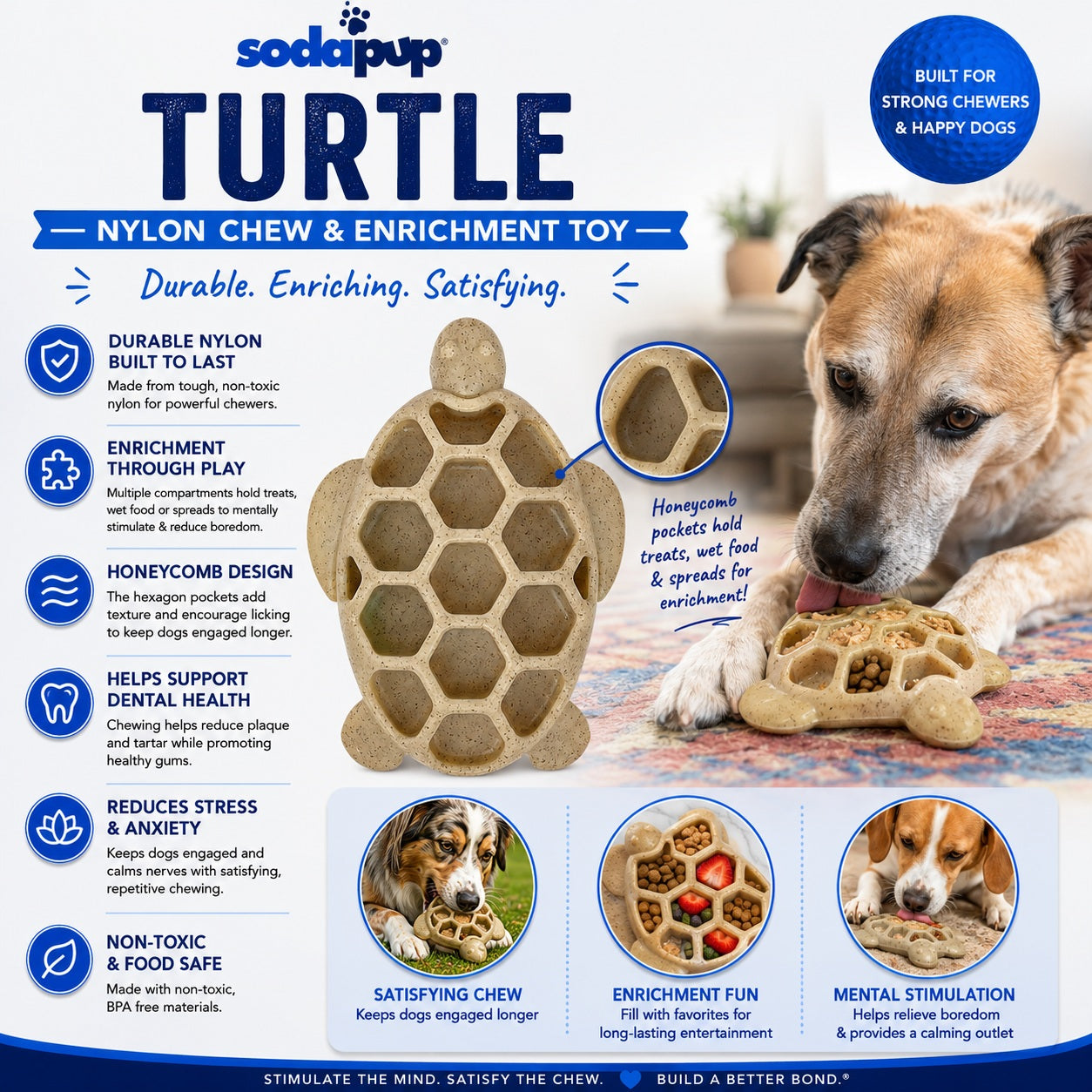 Turtle Nylon Chew Toy Ultra Durable Enrichment Toy For Power - lifestyle view