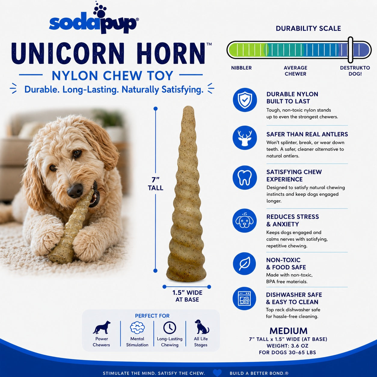 Unicorn Horn Nylon Dog Chew Toy Durable For Aggressive Dog - close up view