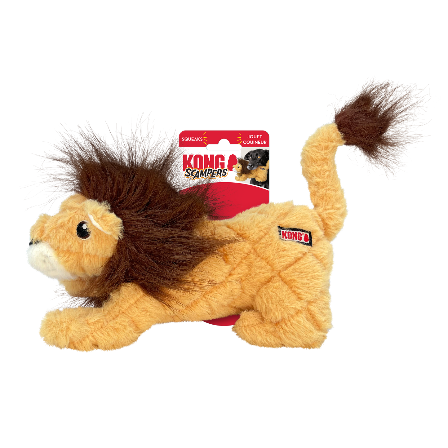 KONG Scampers Lion Medium Plush Dog Toy Durable Play - detail view