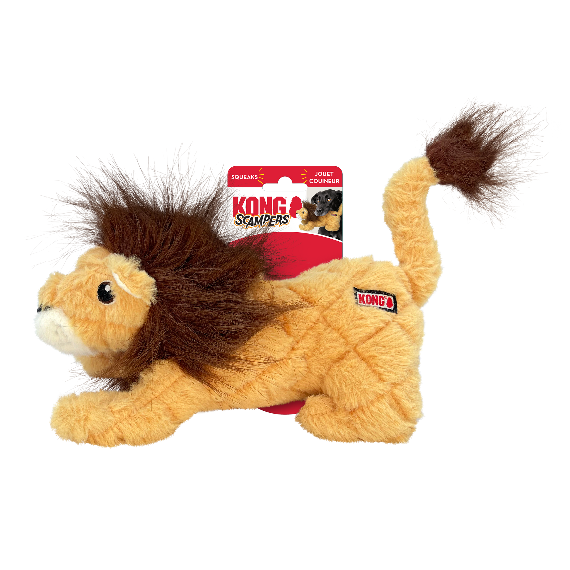 KONG Scampers Lion Medium Plush Dog Toy Durable Play - detail view