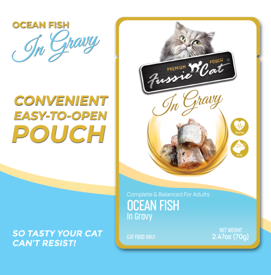Fussie Cat Pouch Ocean Fish In Gravy 2 47Oz Wet Cat Food - detail view