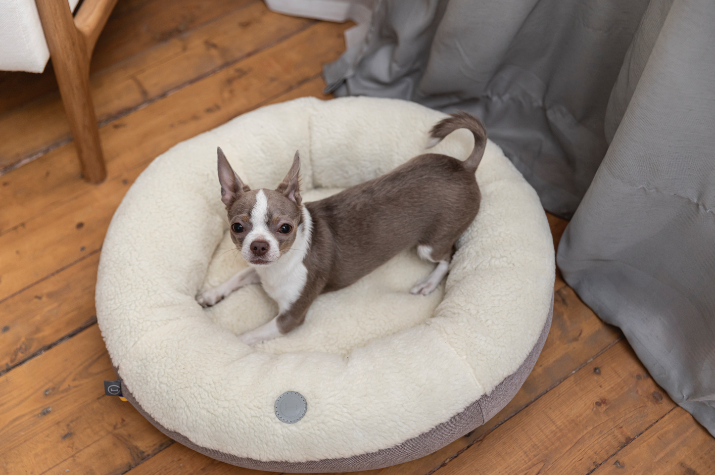 Calming Dog Bed Furry Beige Donut for Comfort, Support & Sty - luxury dog bed view 5 for comfort and support