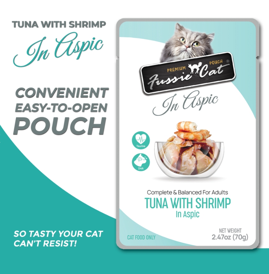 Fussie Cat Pouch Tuna With Shrimp In Aspic 2 47Oz Wet Cat - lifestyle view