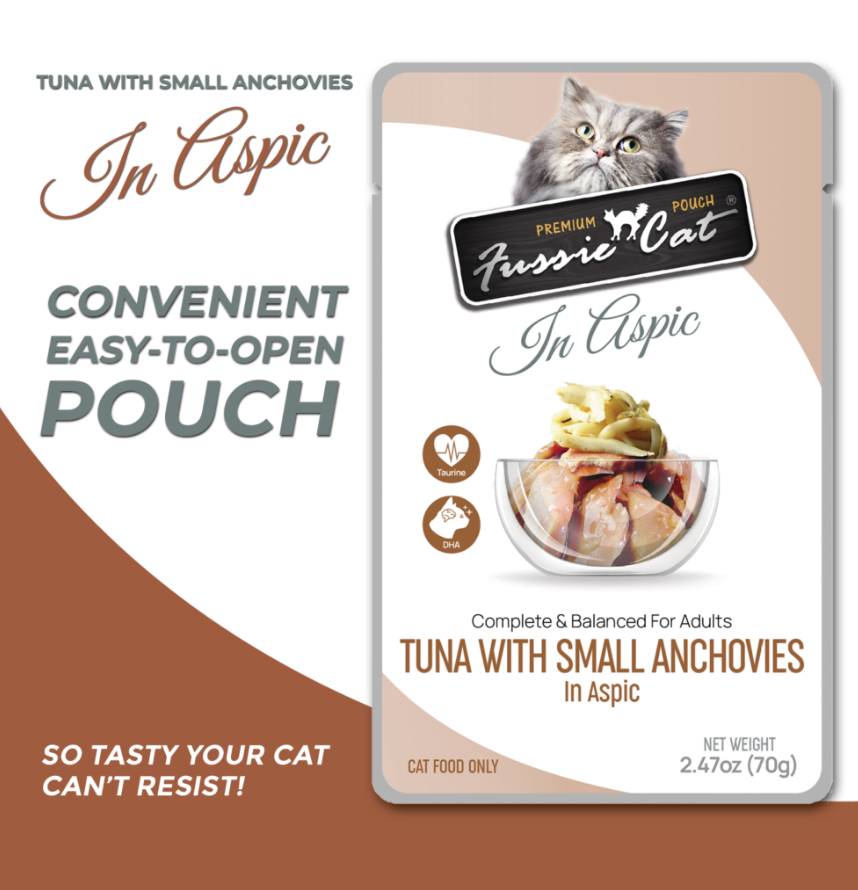 Fussie Cat Pouch Tuna With Small Anchovies In Aspic 2 47Oz - close up view