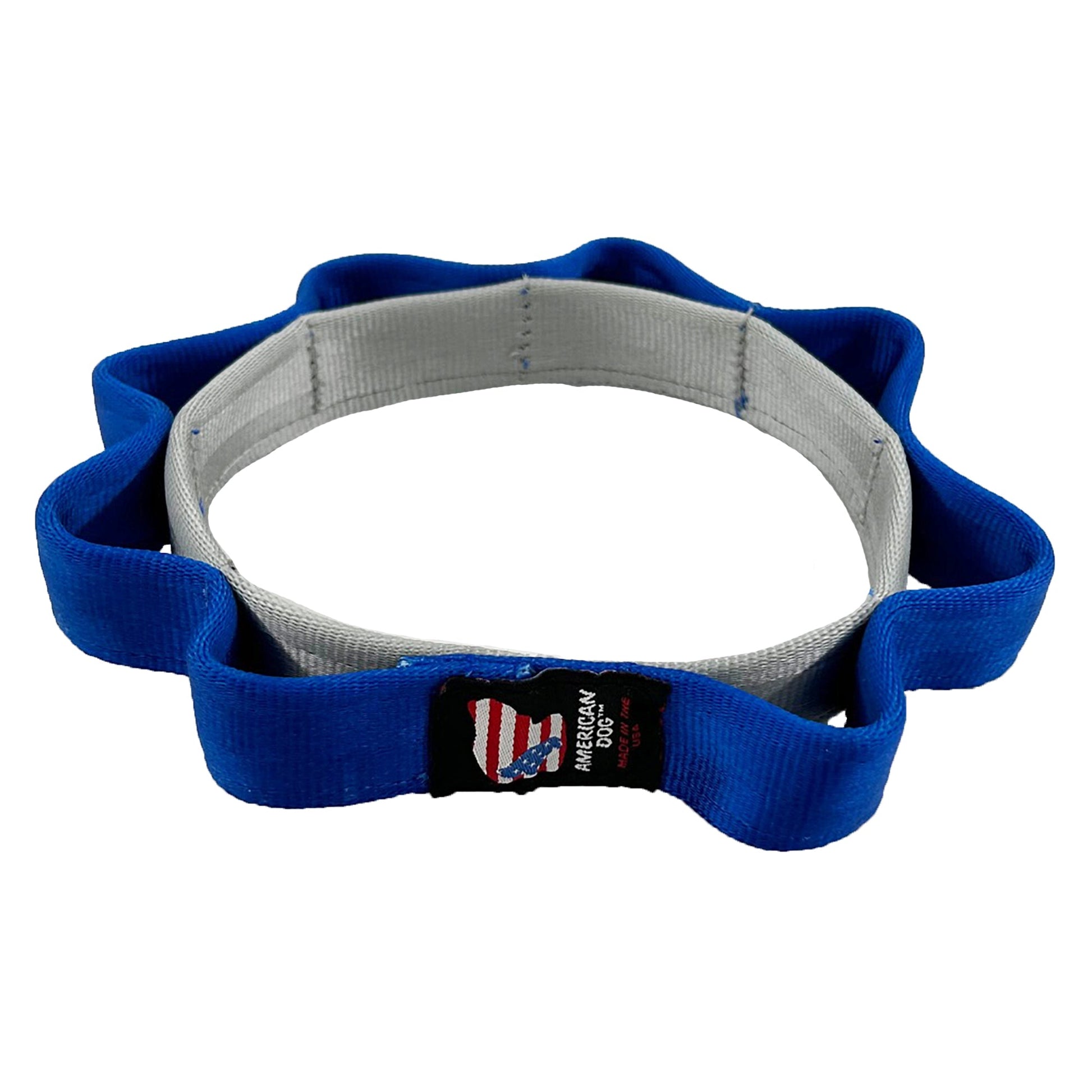 Dog Toy Seatbelt 2 Tone Sprocket Tug Flyer Interactive Plush - close up view