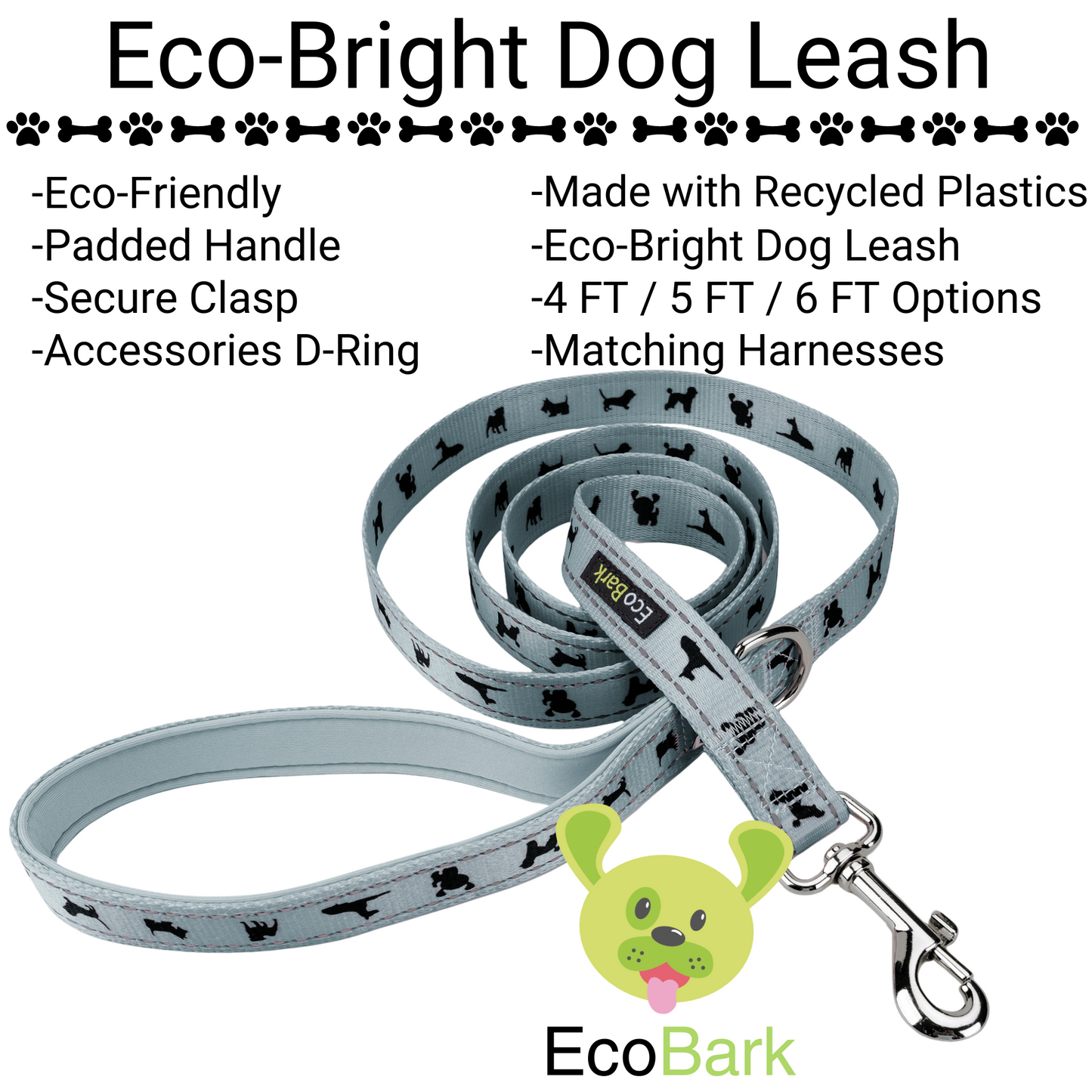 Dog Leash EcoBark Gray Leash- Padded Comfort Grip Leash 4ft - detail product image for dog leash