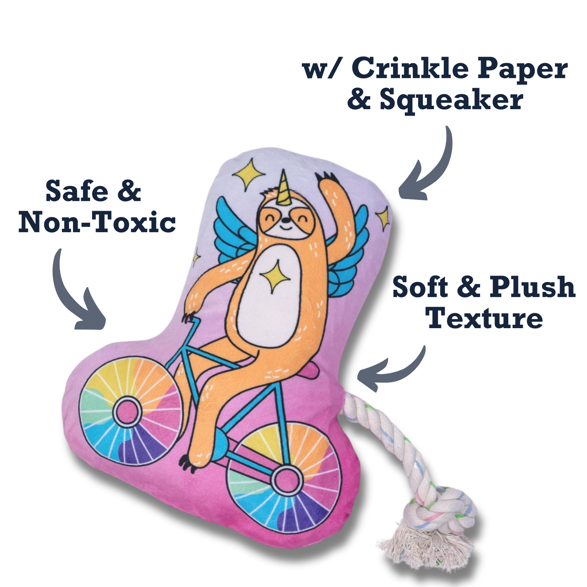 Dog Treats Slow Biker Plush Toy with Squeaker Crinkle Paper - close up product image for dog treats