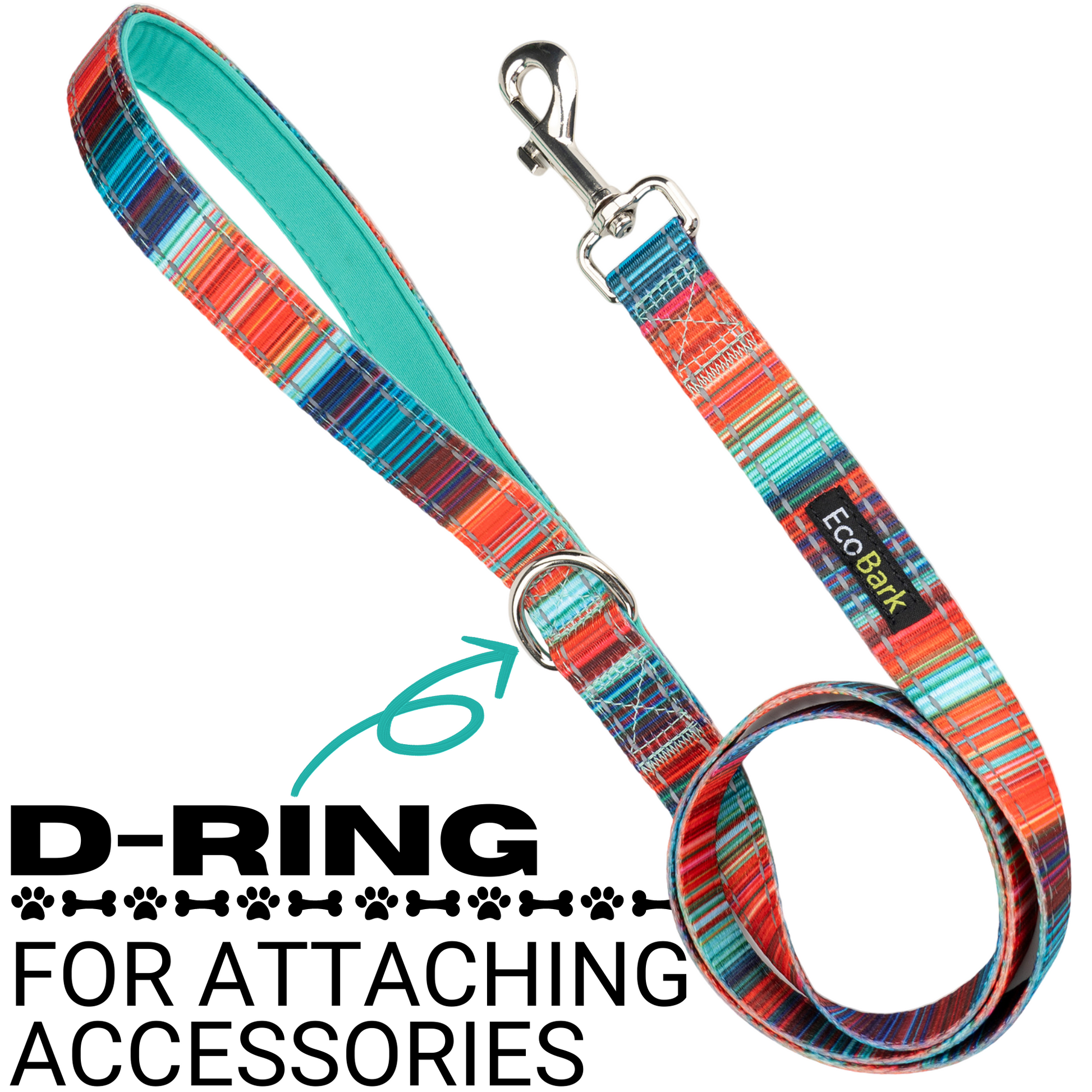 Dog Treats Stripe Leash by EcoBark Multicolor Padded Comfort - gallery product image for dog treats