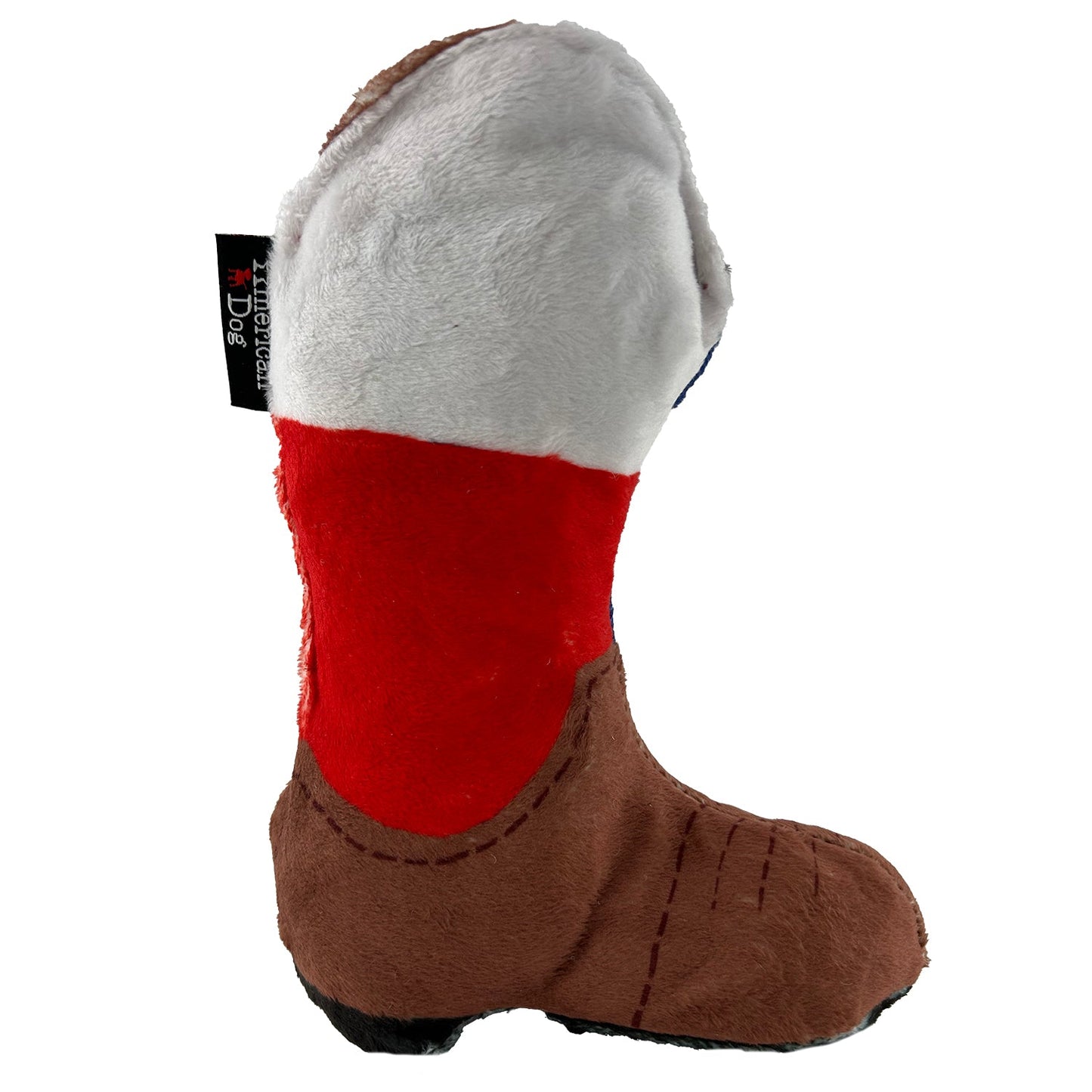 Dog Toy Texas Flag Cowboy Boot Interactive Plush Chew Play - close up view