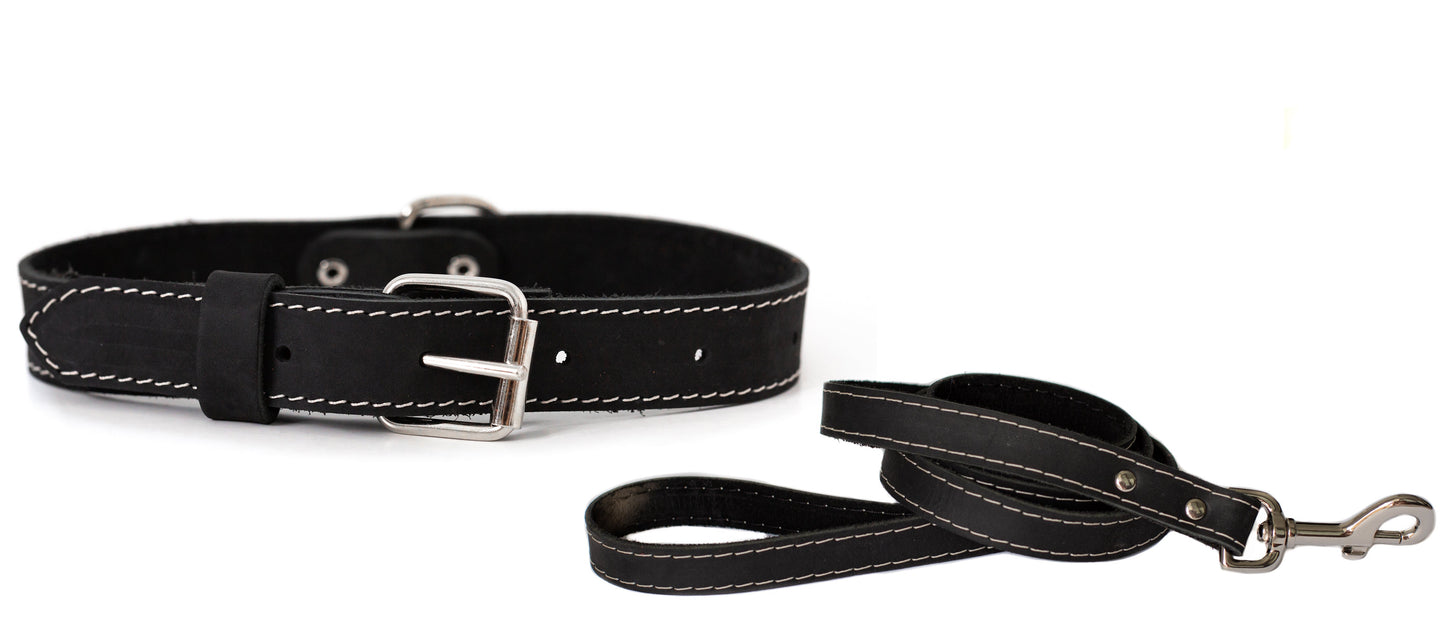 Dog Collar Pro Line Hunting Leather Collar and Leash Set - size and texture image for dog collar