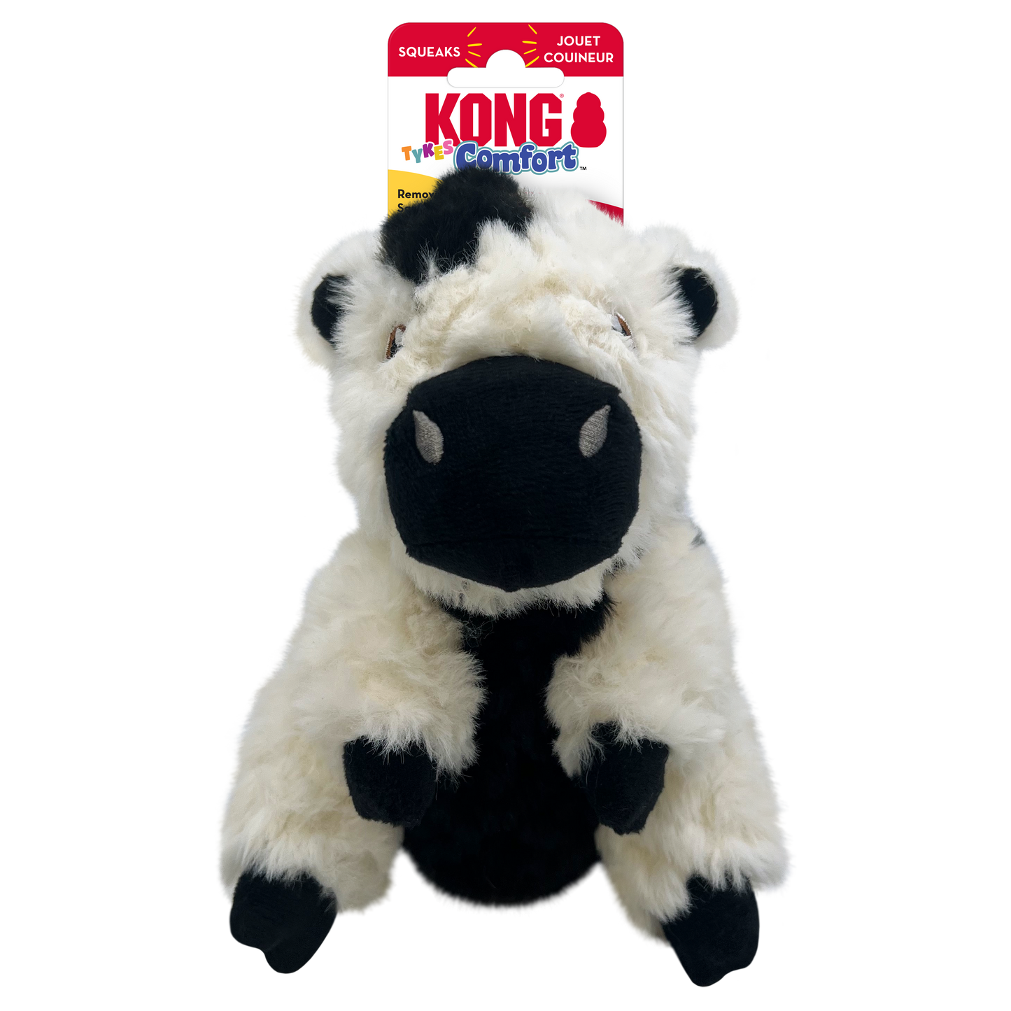 KONG Comfort Tykes Cow Plush Dog Toy Durable Play - close up view
