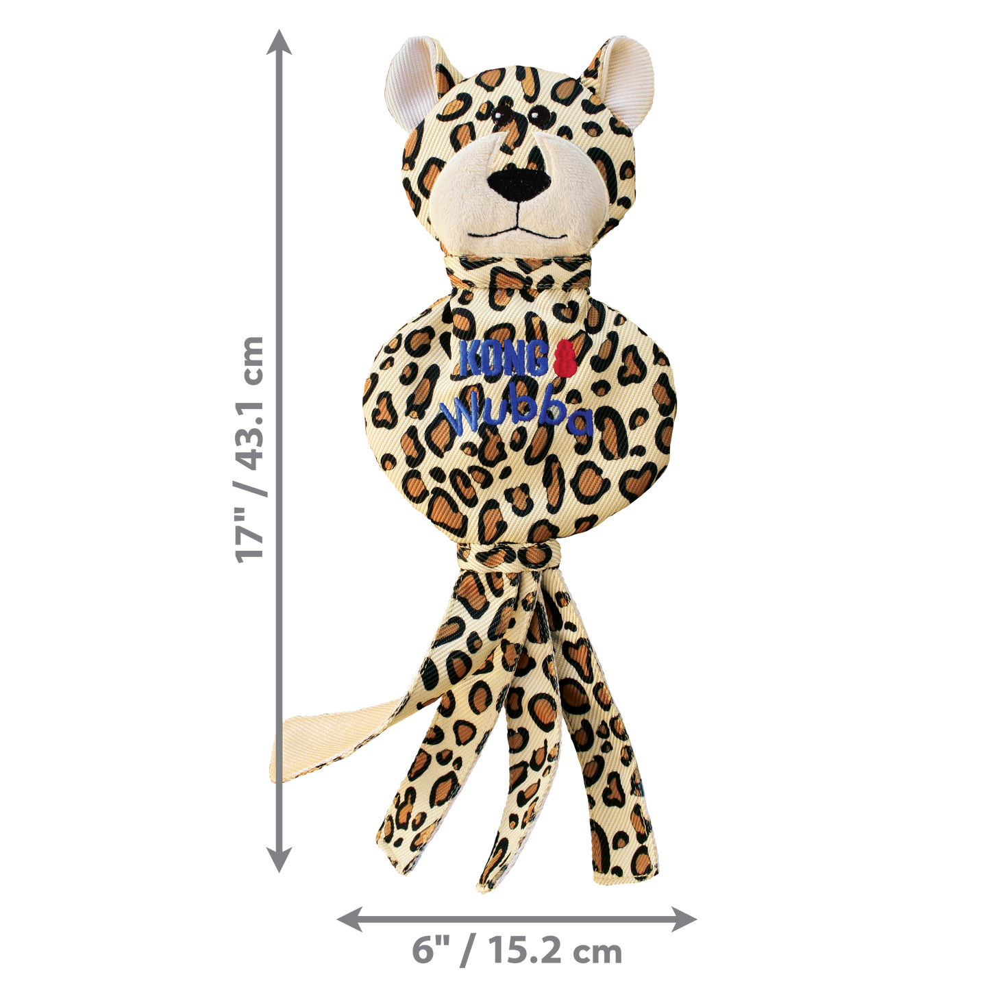 KONG Wubba No Stuff Cheetah Large Tug Dog Toy Durable Play - close up view