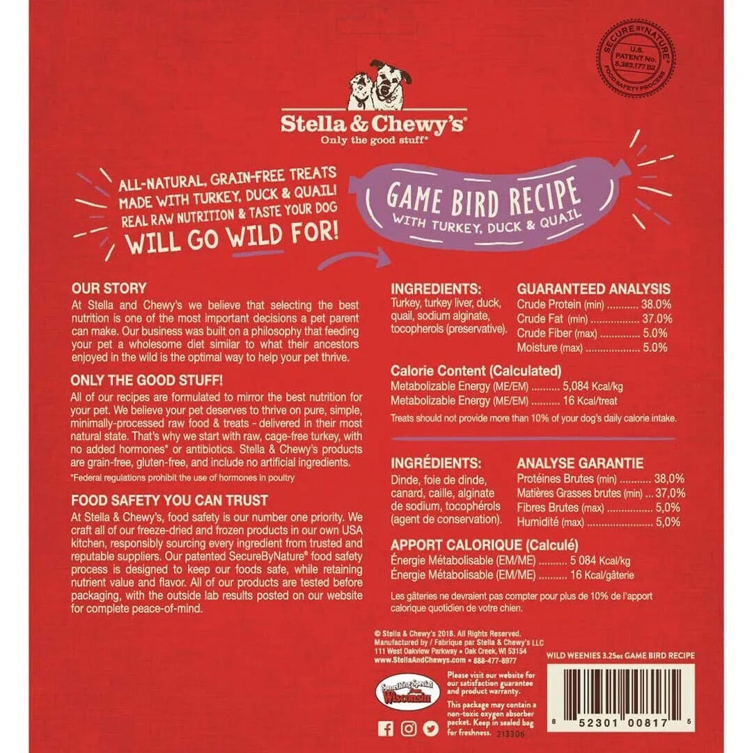 Stella Chewy S Freeze Dried Wild Weenies Game Bird Dog 3 Dog - detail view