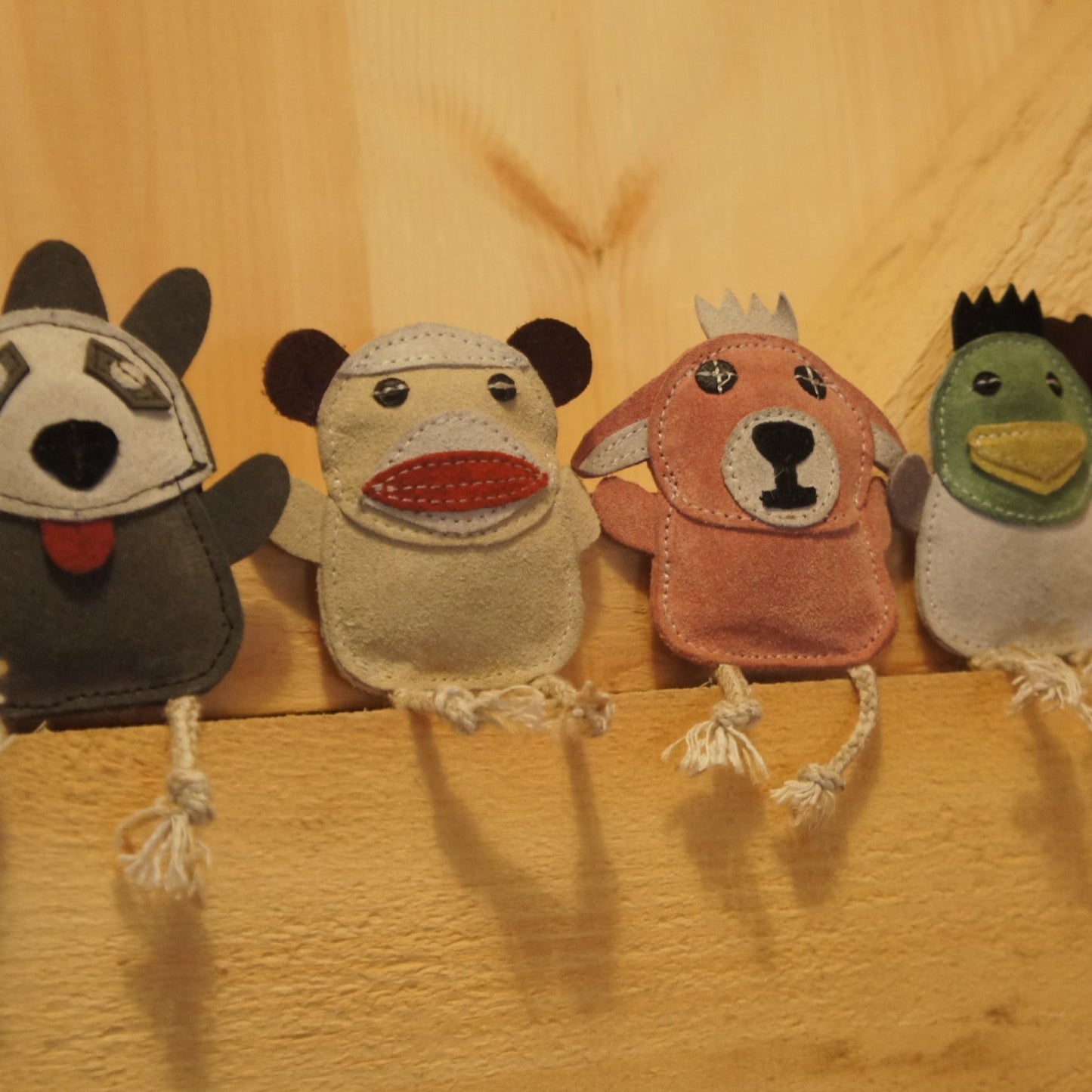 Dog Toy Natural Leather Wee Buddies Sock Monkey Raccoon Toys main product image for dogs and cats