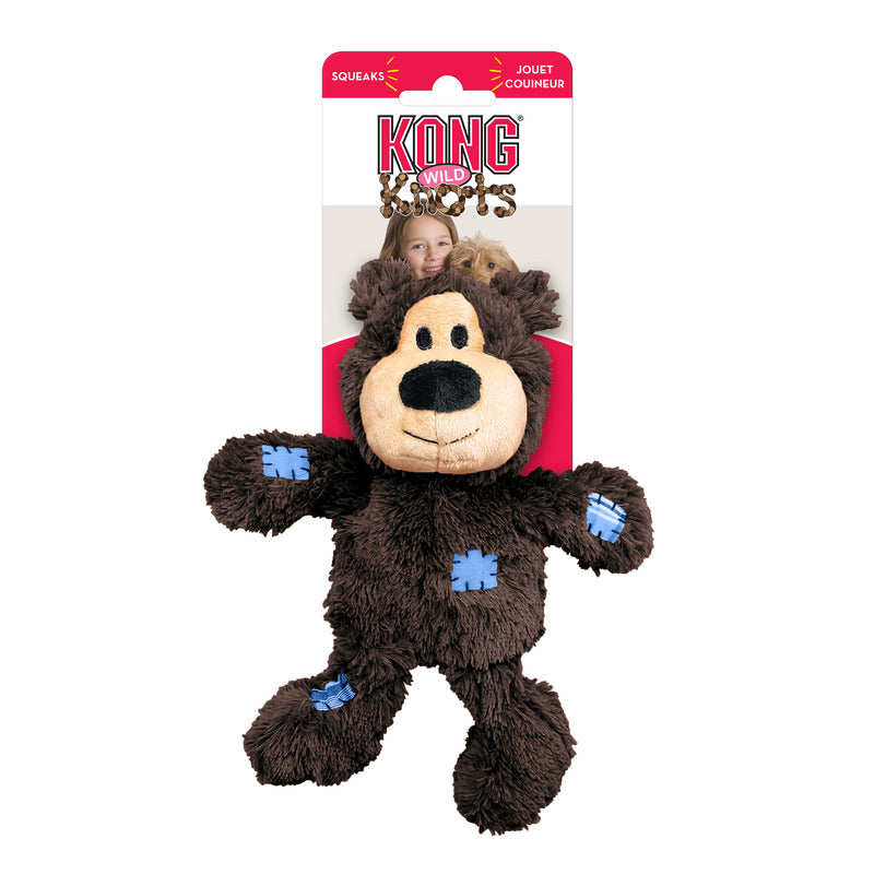 KONG Wild Knots Bear Plush Dog Toy Durable Play - close up view