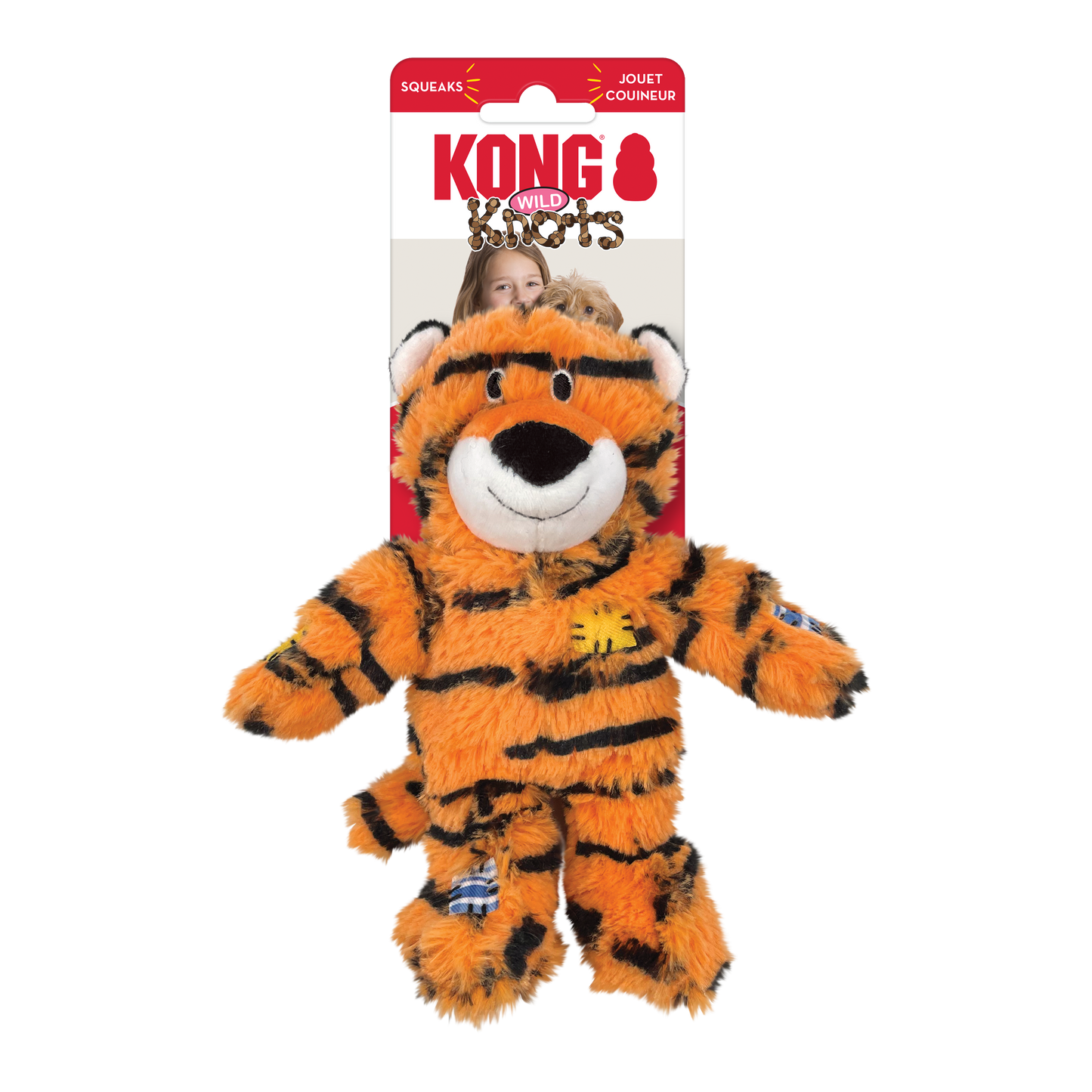KONG Wild Knots Tiger Plush Dog Toy Durable Play - lifestyle view