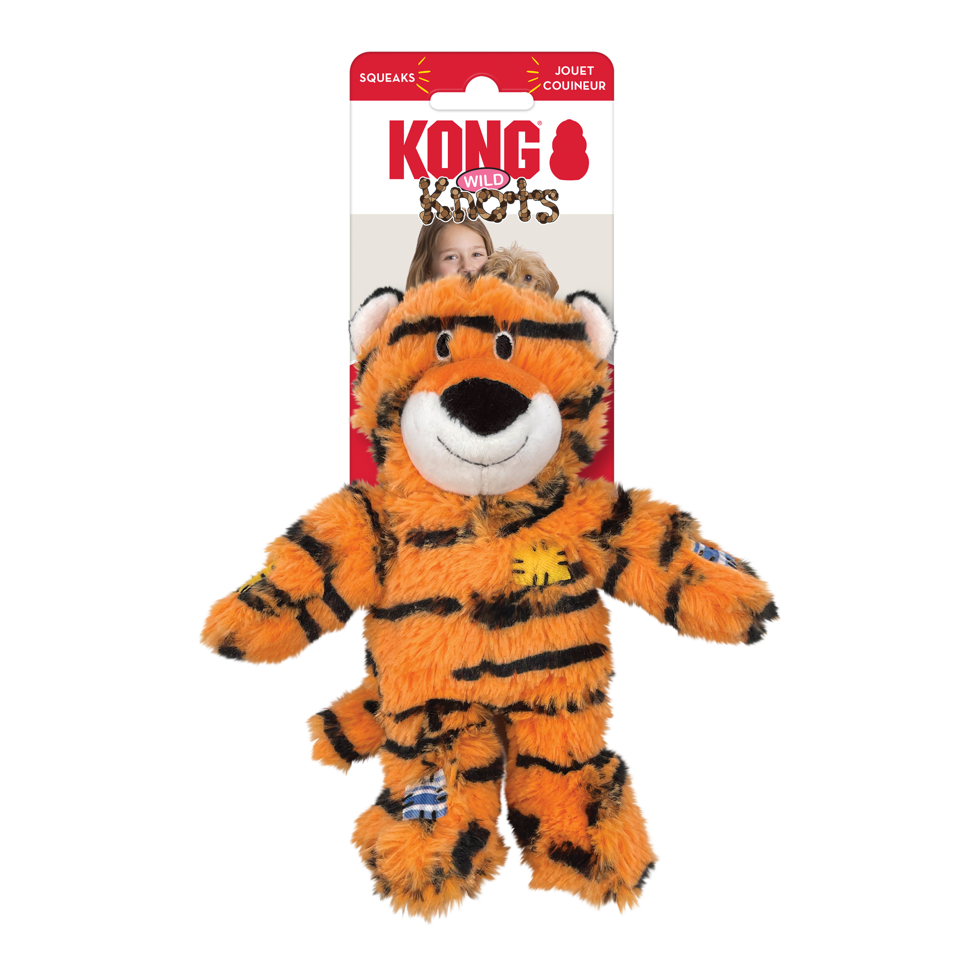 KONG Wild Knots Tiger Plush Dog Toy Durable Play - lifestyle view
