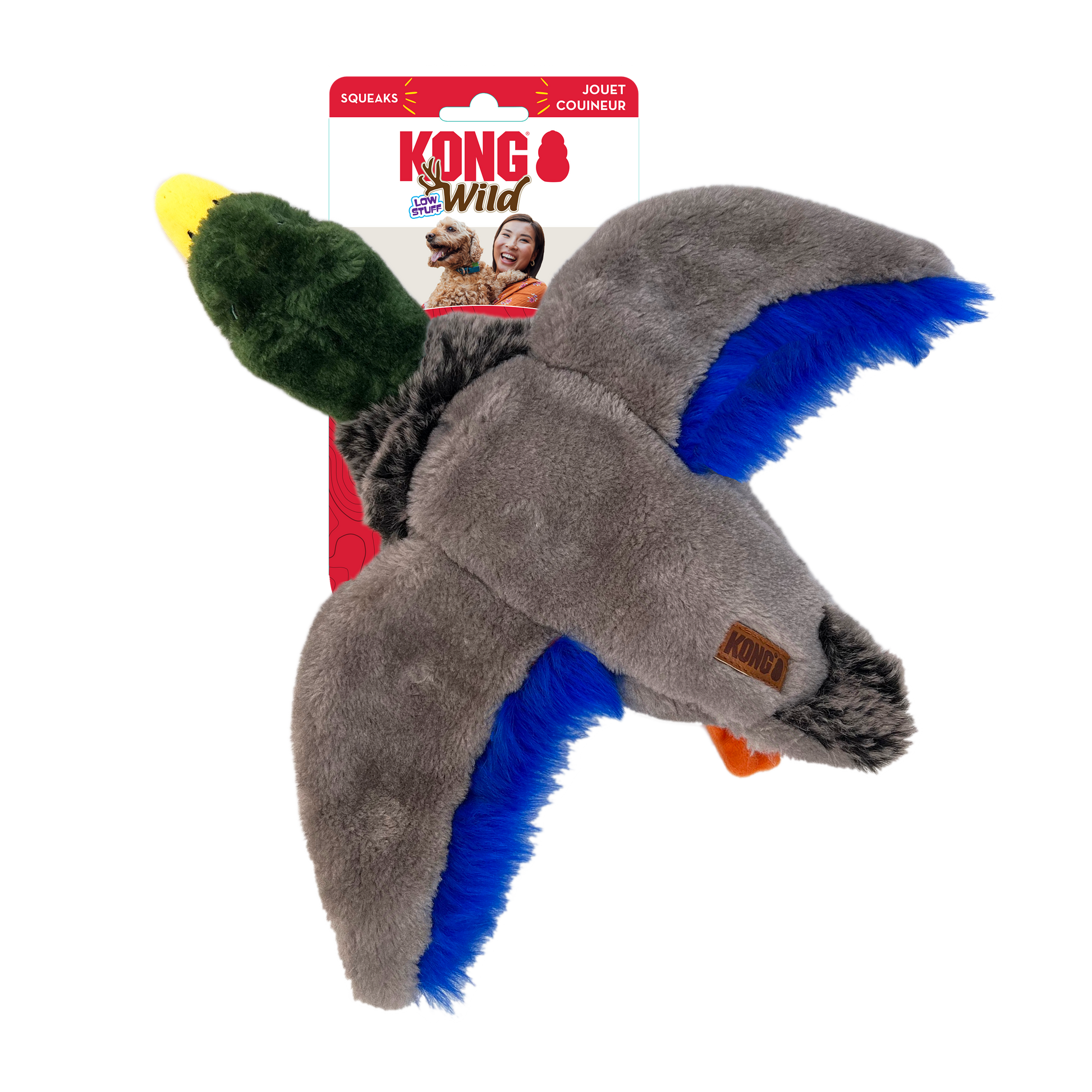 KONG Wild Low Stuff Mallard Medium Plush Dog Toy Durable - detail view