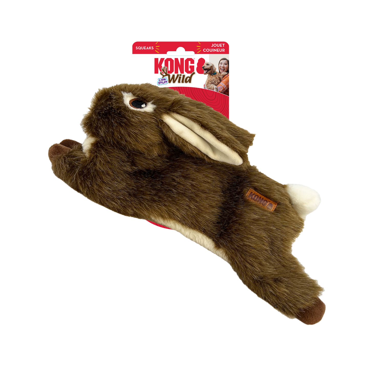 KONG Wild Low Stuff Rabbit Medium Plush Dog Toy Durable Play - detail view