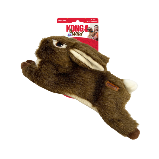 KONG Wild Low Stuff Rabbit Medium Plush Dog Toy Durable Play - detail view