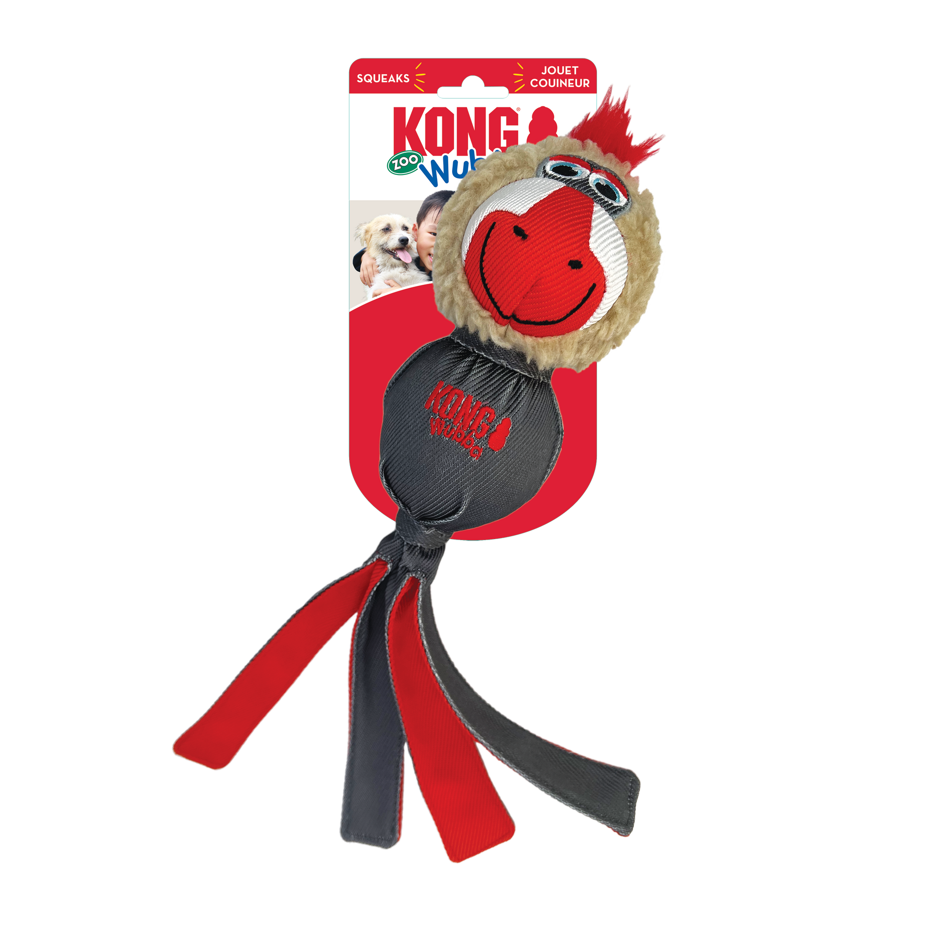 KONG Large Dog Wubba Zoo Mandrill Tug Dog Toy Durable Play - detail view