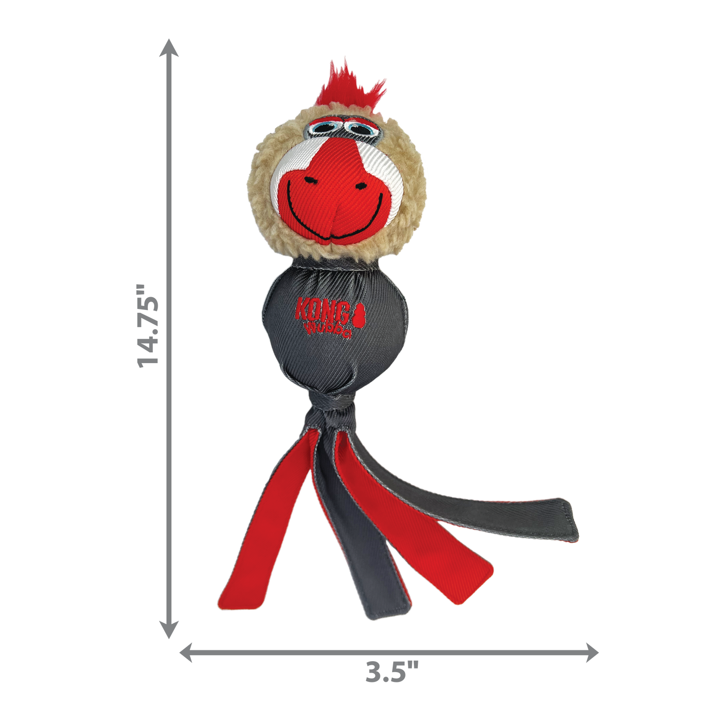 KONG Large Dog Wubba Zoo Mandrill Tug Dog Toy Durable Play - lifestyle view