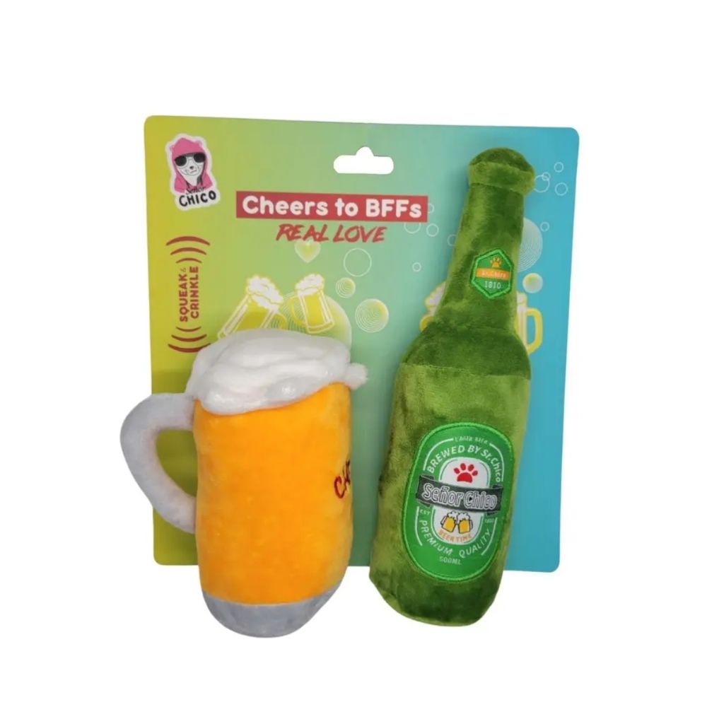 Dog Treats Beers-Cheers Plush Toy Gift Set with Squeaker - detail product image for dog treats