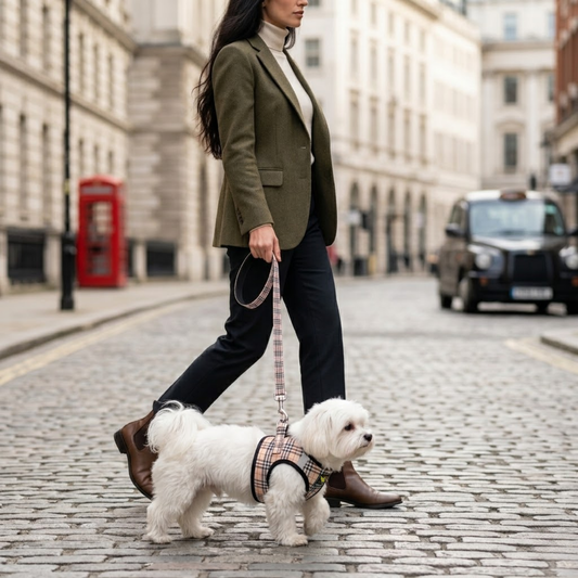 Dog Leash EcoBark Tan Plaid Leash- Padded Comfort Grip Leash - detail product image for dog leash