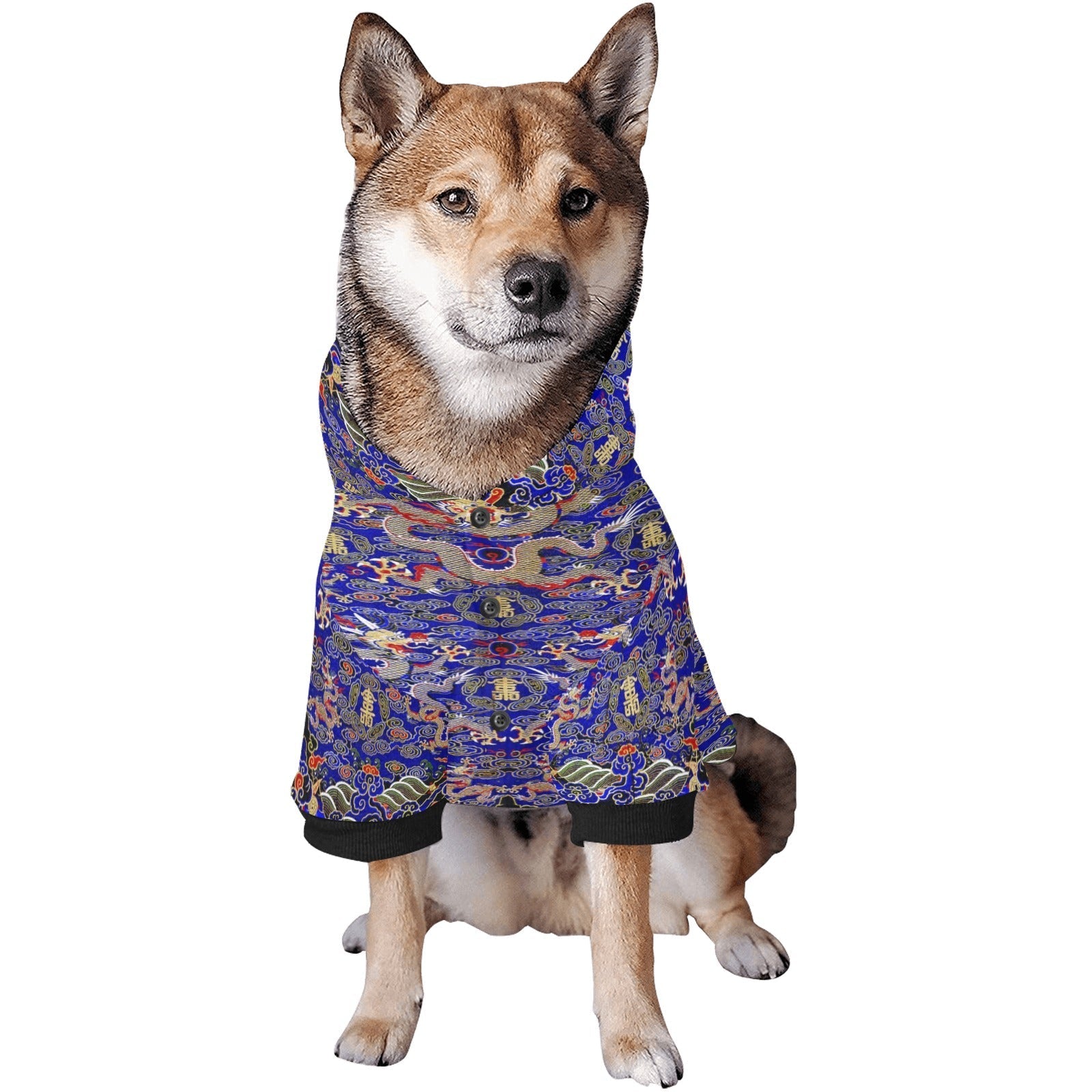 Pet Apparel Blue Imperial Dragon Button Hoodie for Daily Use - gallery product image for pet apparel